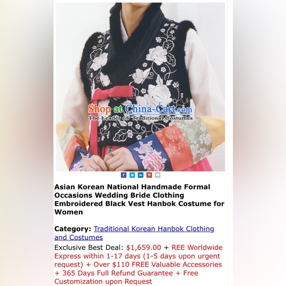 Korean traditional vest 100% silk, mink trims silk embroidery flowers Med - Picture 14 of 15